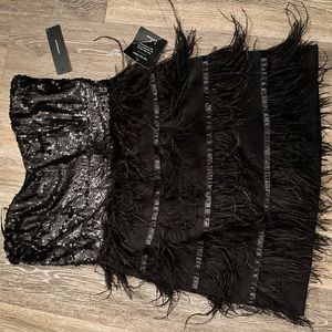 Black feathered cocktail dress